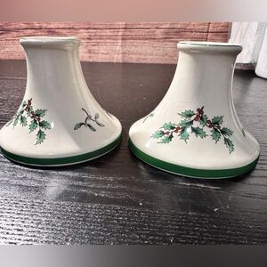 Spode Christmas Tree pattern candle holders festive holly and mistletoe
